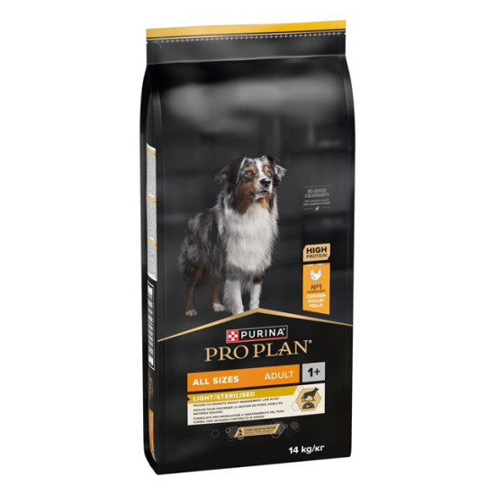 Purina Pro Plan OptiWeight Light & Sterilised – hrană uscată pentru câini supraponderali și sterilizați, cu pui, 14 kg
